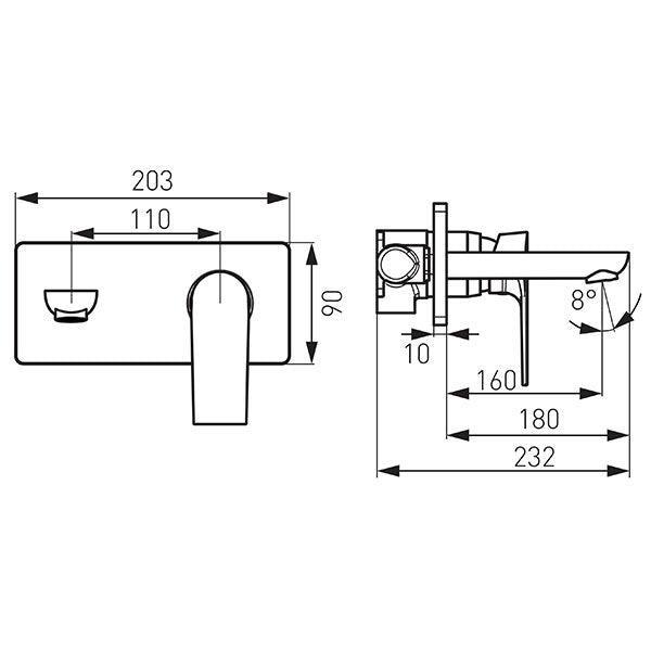 Algeo Square - baterie încastrată lavoar, pipa 18 cm FERRO - Kabine.ro - Baterii