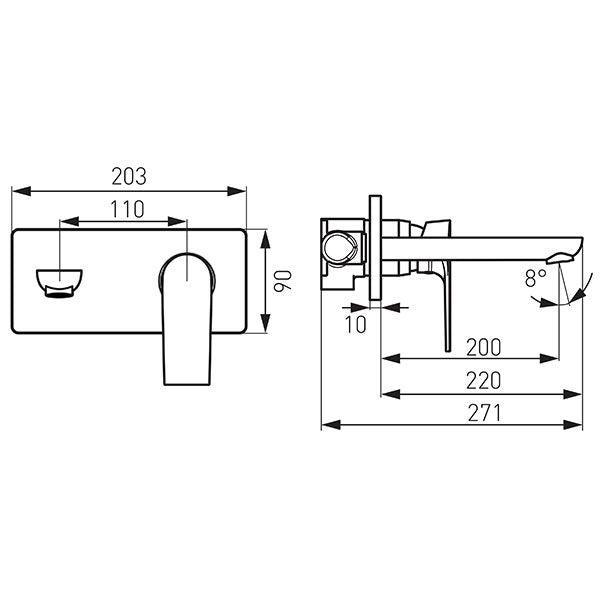 Algeo Square - baterie încastrată lavoar, pipa 22 cm FERRO - Kabine.ro - Baterii