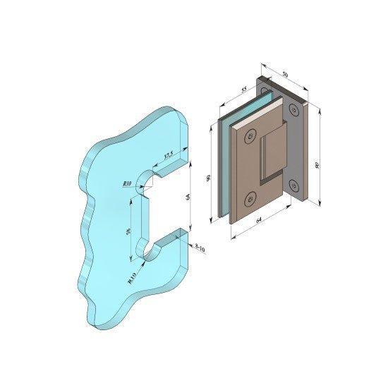 Balama sticla-perete, talpă întreaga 90°, cu cant KOR-301 GMG, gri metalizat - Kabine.ro - Accesorii