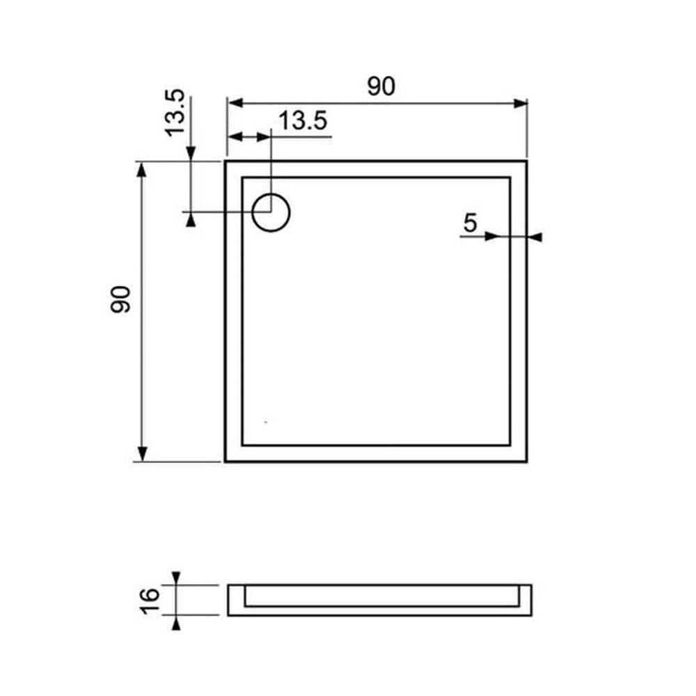 Cădiță de duș pătrată 90 x 90 x 16 Lara - Kabine.ro - Cadite pentru dus