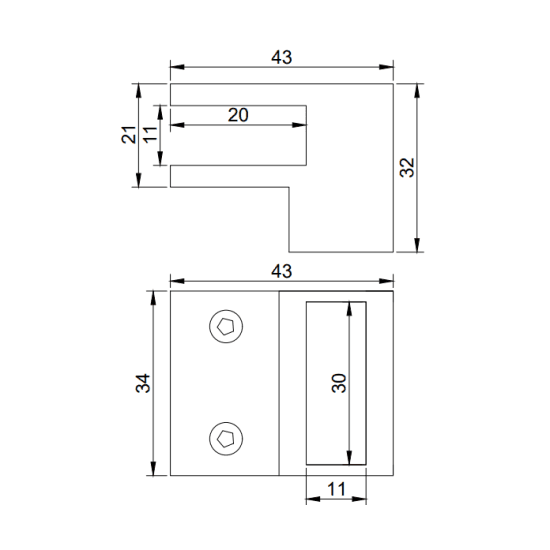 Conector teava - sticla 90°, 30x10mm - Kabine.ro - Accesorii