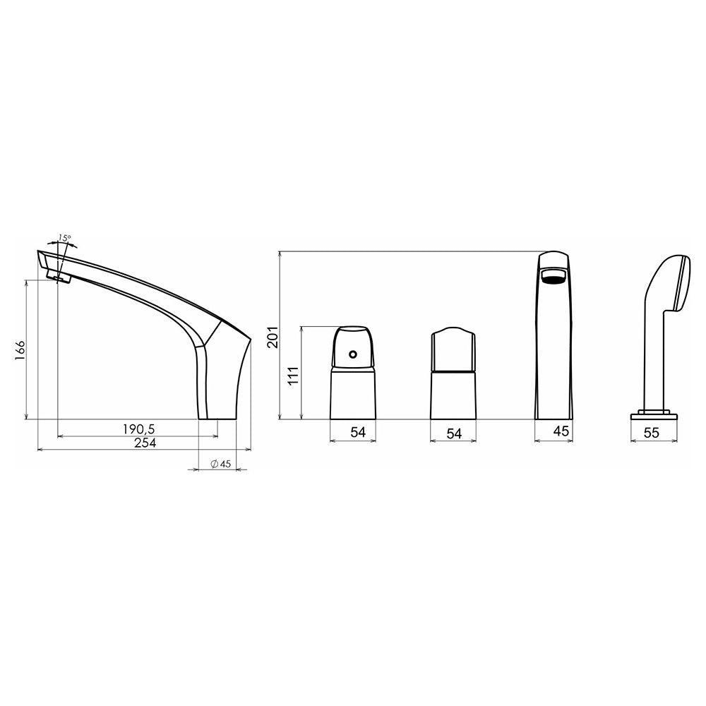 Metalia 57 - baterie cu montaj pe cada (4 gauri pentru montaj) cu set de dus inclus - Kabine.ro - Baterii