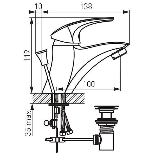 Metalia 57 - baterie stativa lavoar 120 mm, cu ventil FERRO - Kabine.ro - Baterii