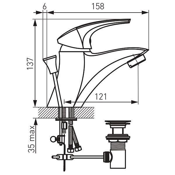 Metalia 57 - baterie stativa lavoar 145 mm, cu ventil FERRO - Kabine.ro - Baterii