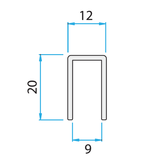 Profil U (aluminiu) 12x20x1,5mm KOR-8092A, anodizat - Kabine.ro -