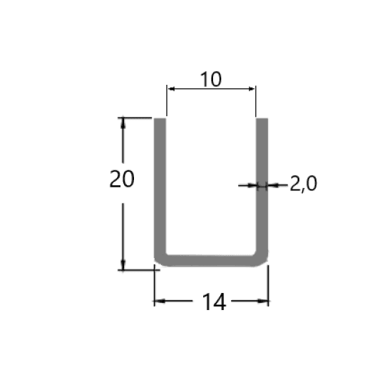 Profil U (aluminiu) 14x20mm KOR-101AL GMG (3,0m), gri metalizat - Kabine.ro - Accesorii