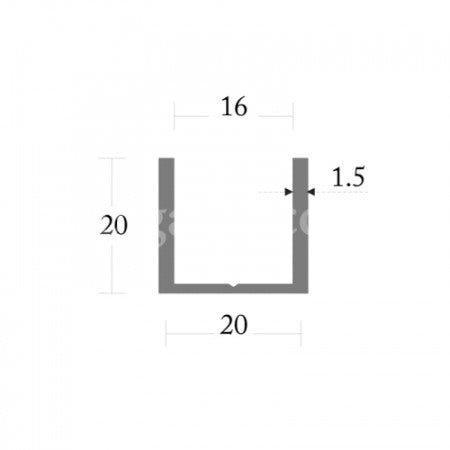 Profil U (aluminiu) 20x20mm KOR-20x20, satinat - Kabine.ro -