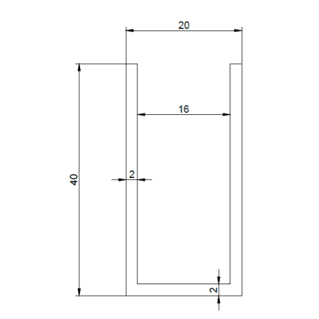 Profil U (aluminiu) 20x40x2mm KOR-3060, black - Kabine.ro -